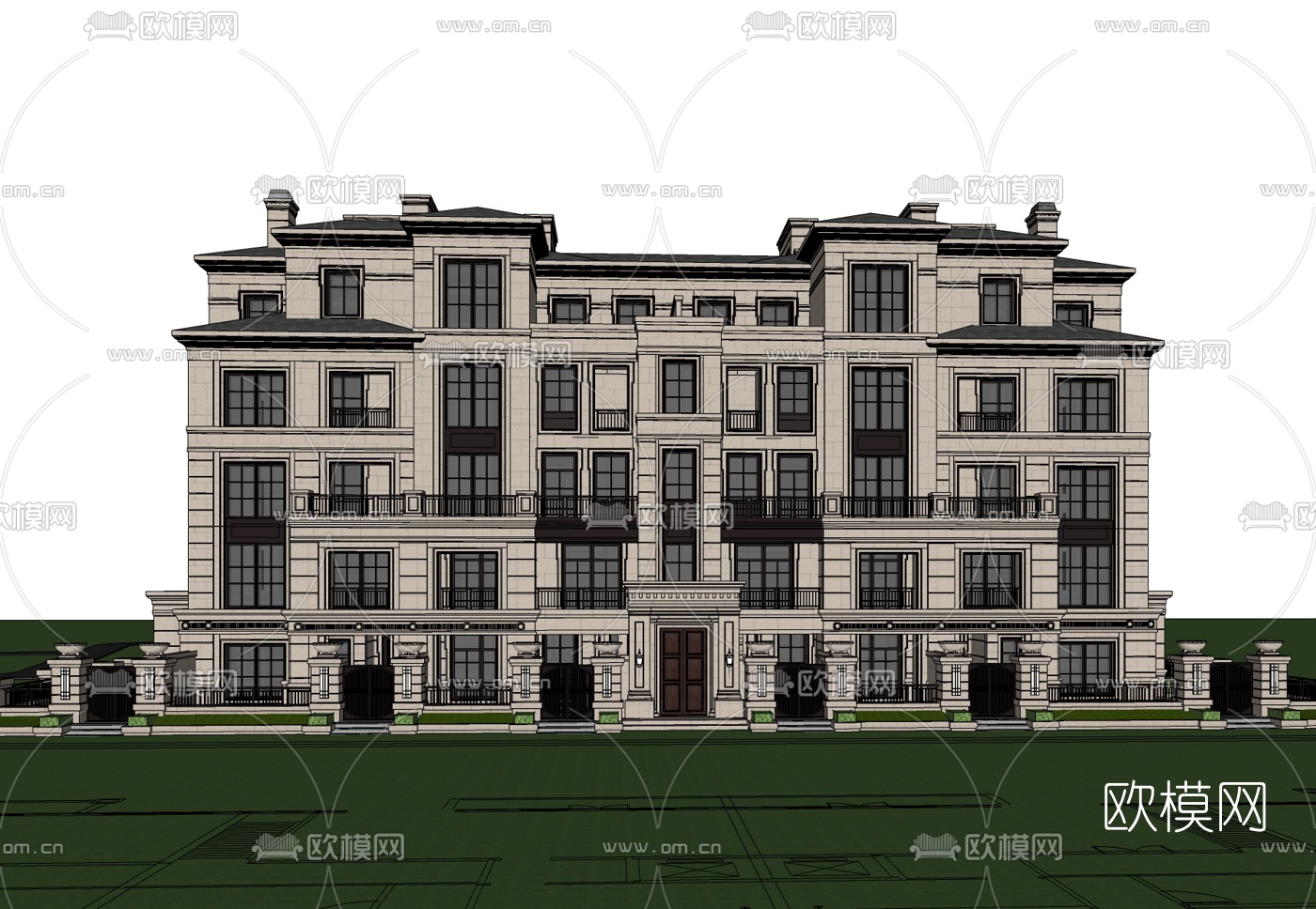 新古典连排别墅免费su模型下载