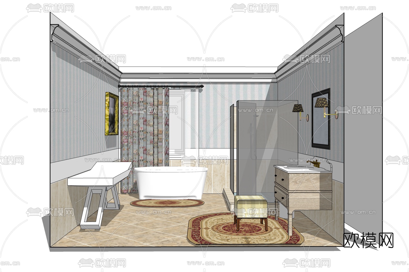 欧式卫生间浴室免费su模型下载