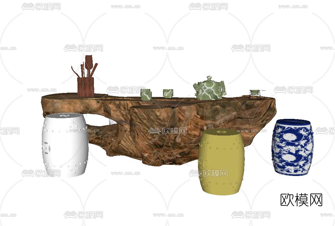 中式茶桌椅su模型下载