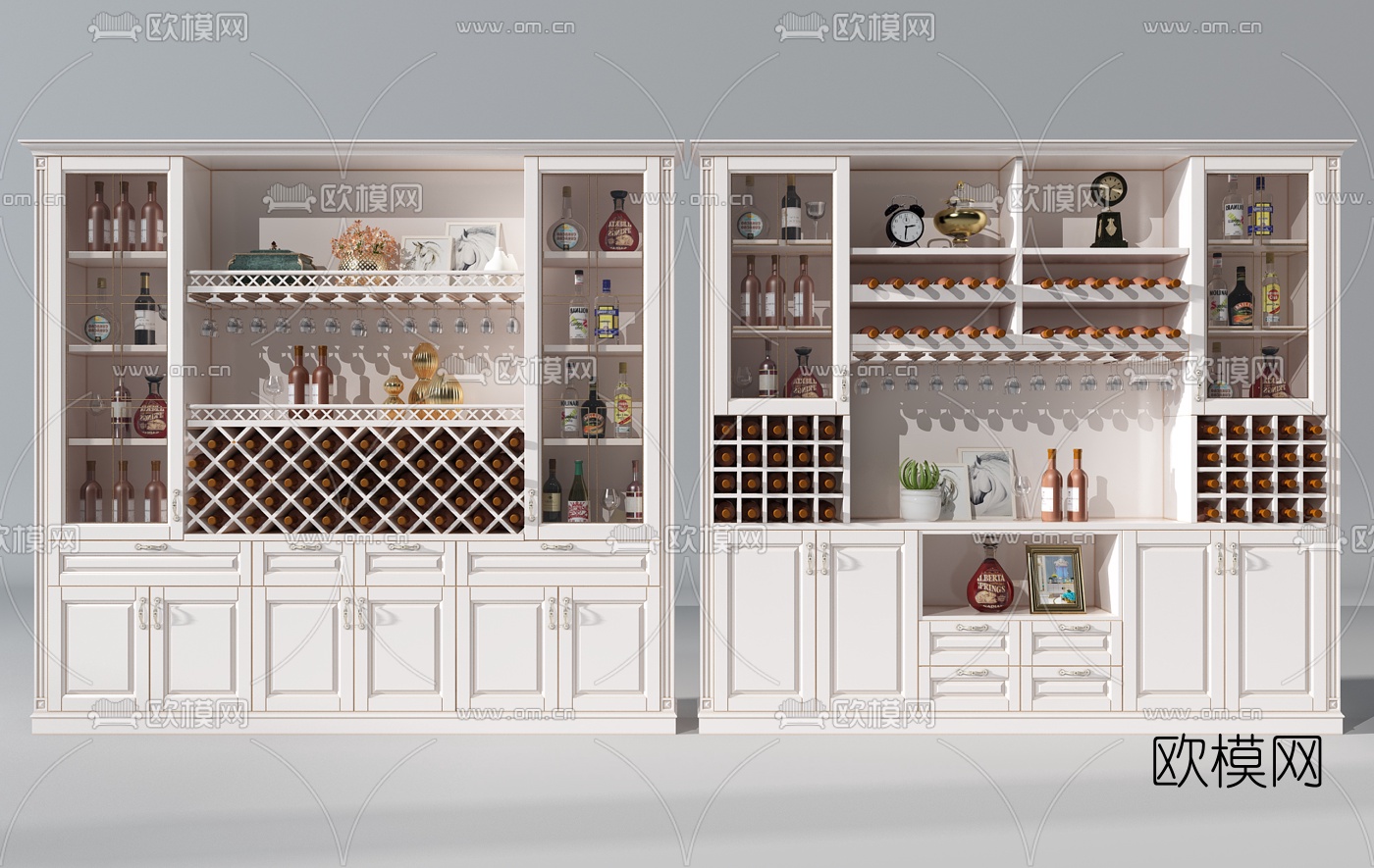 简欧实木酒柜3d模型