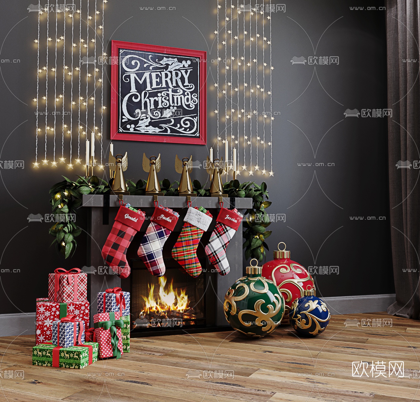 北欧圣诞壁炉3d模型下载（渲染图1）