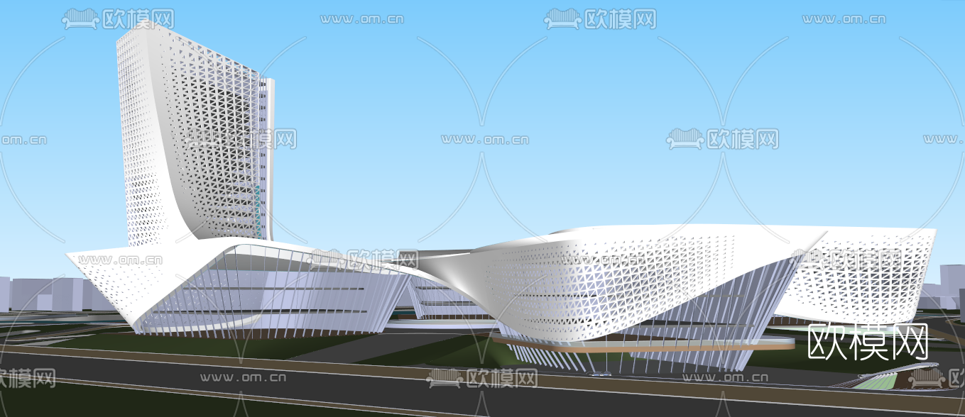 现代商业楼外观su模型下载（渲染图7）