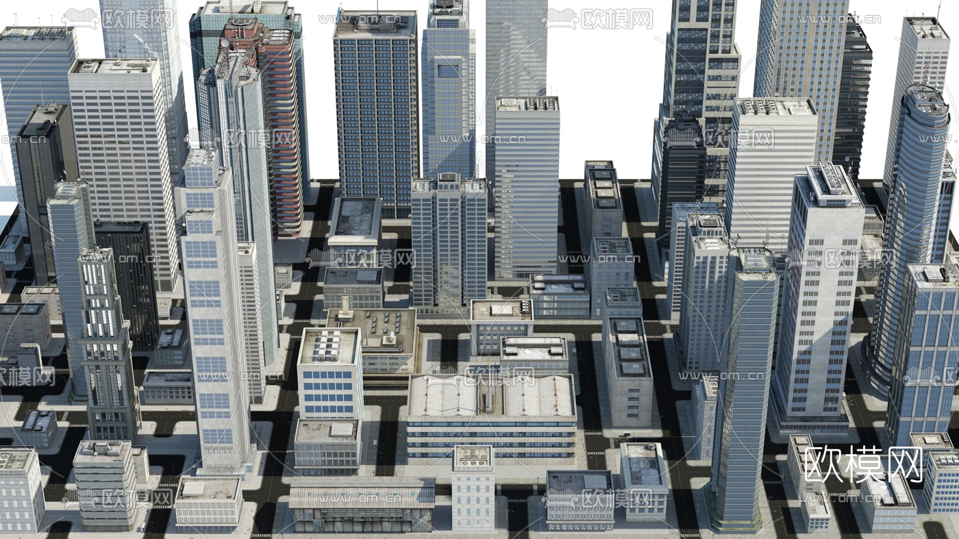 现代城市建筑群鸟瞰3d模型