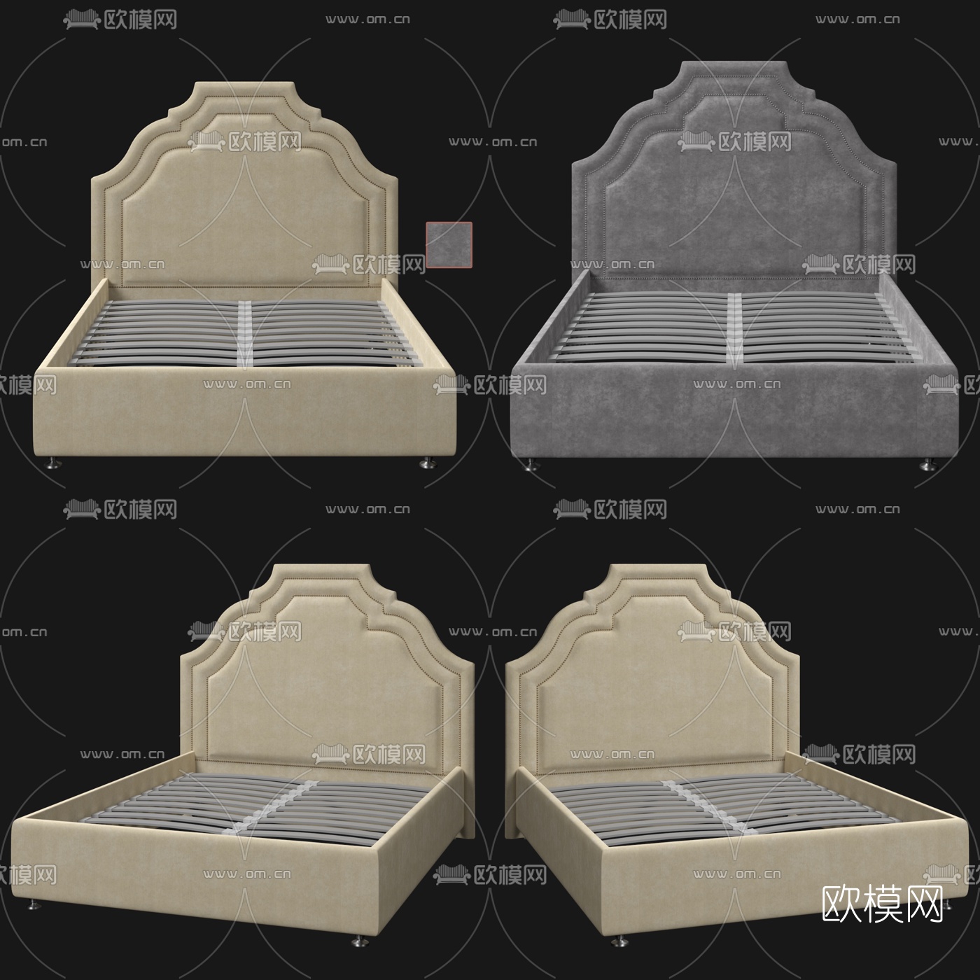 美式双人床免费3d模型