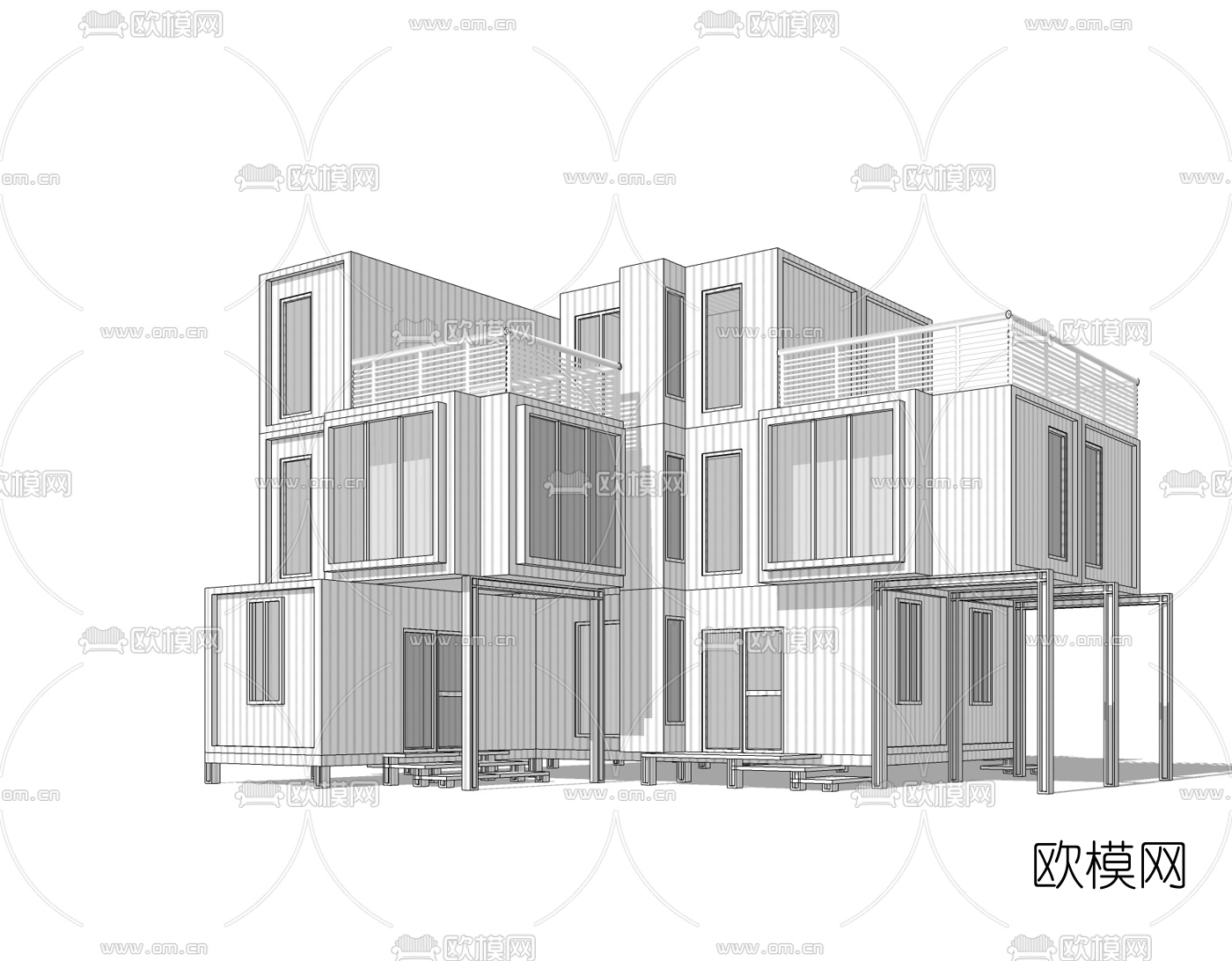 工业风集装箱住宅免费su模型下载