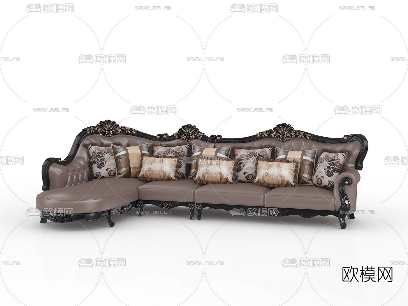 欧式古典皮质多人沙发3d模型下载