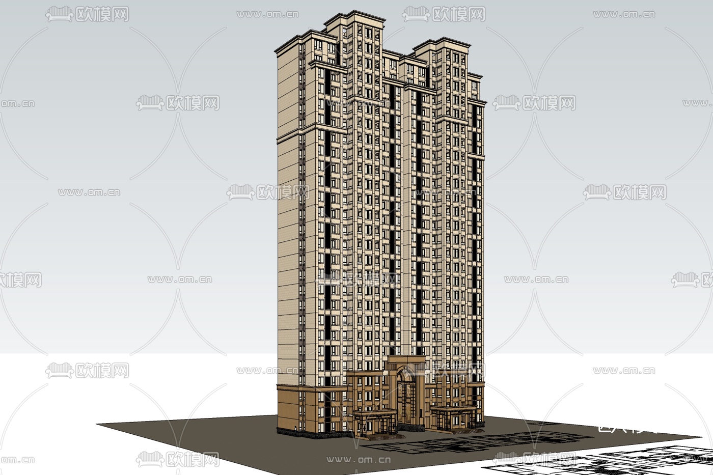 欧式高层公寓楼免费su模型下载