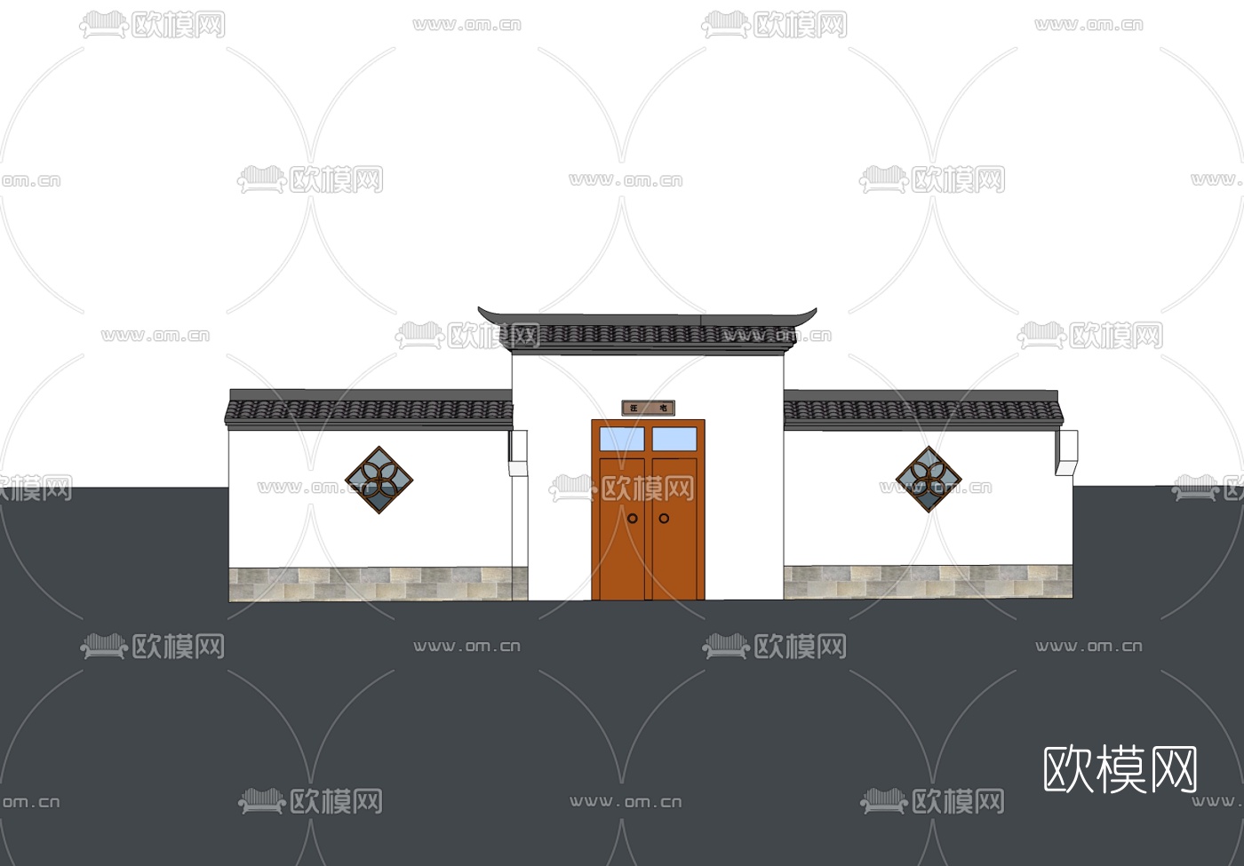 中式庭院入户门免费su模型下载