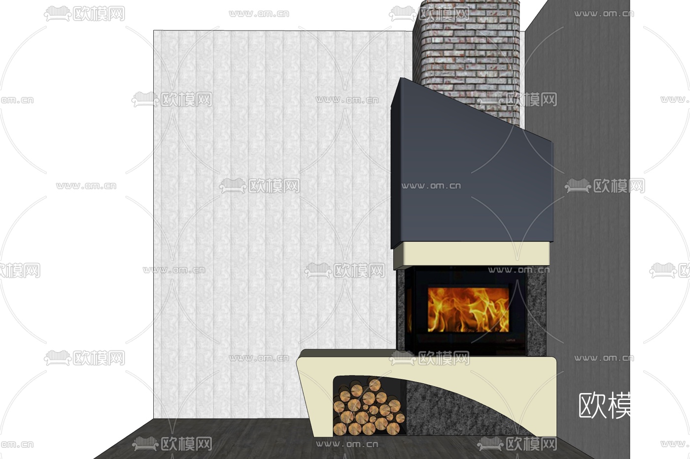 现代壁炉免费su模型下载