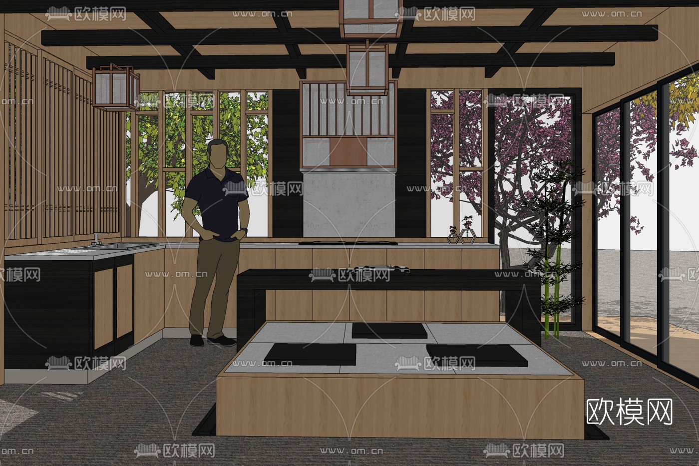 现代简约厨房免费su模型下载