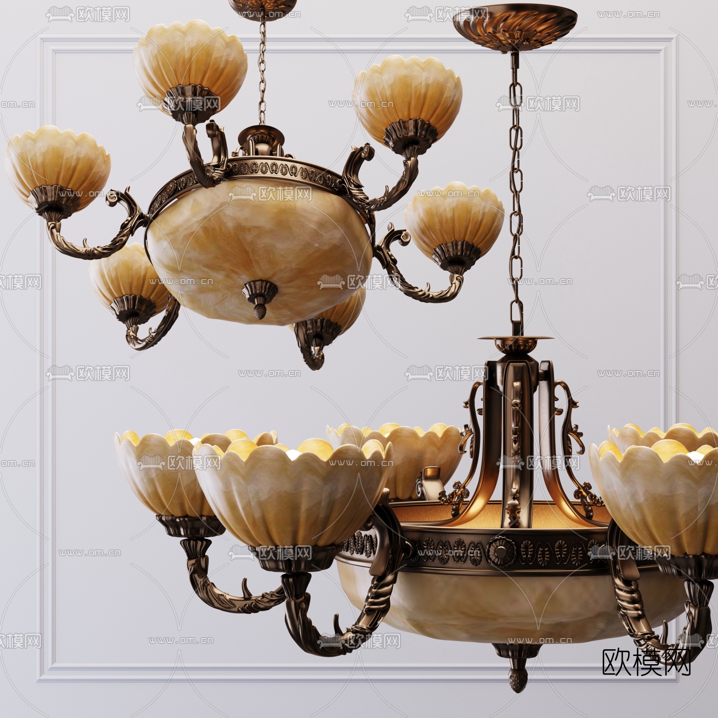 欧式古典多头吊灯3d模型下载