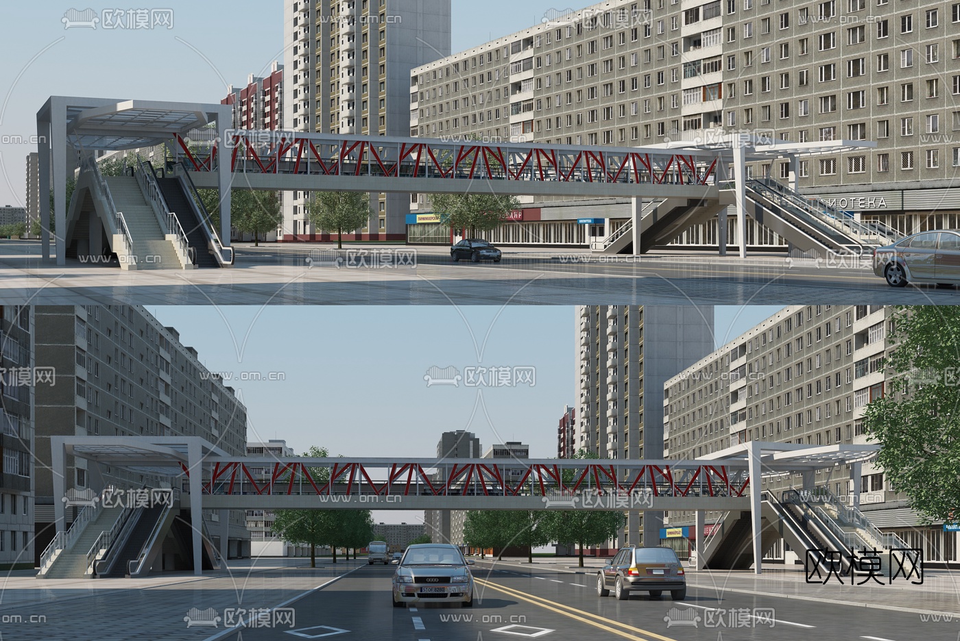 现代过街人行天桥3d模型下载_ID10472405_3dmax免费模型-欧模网