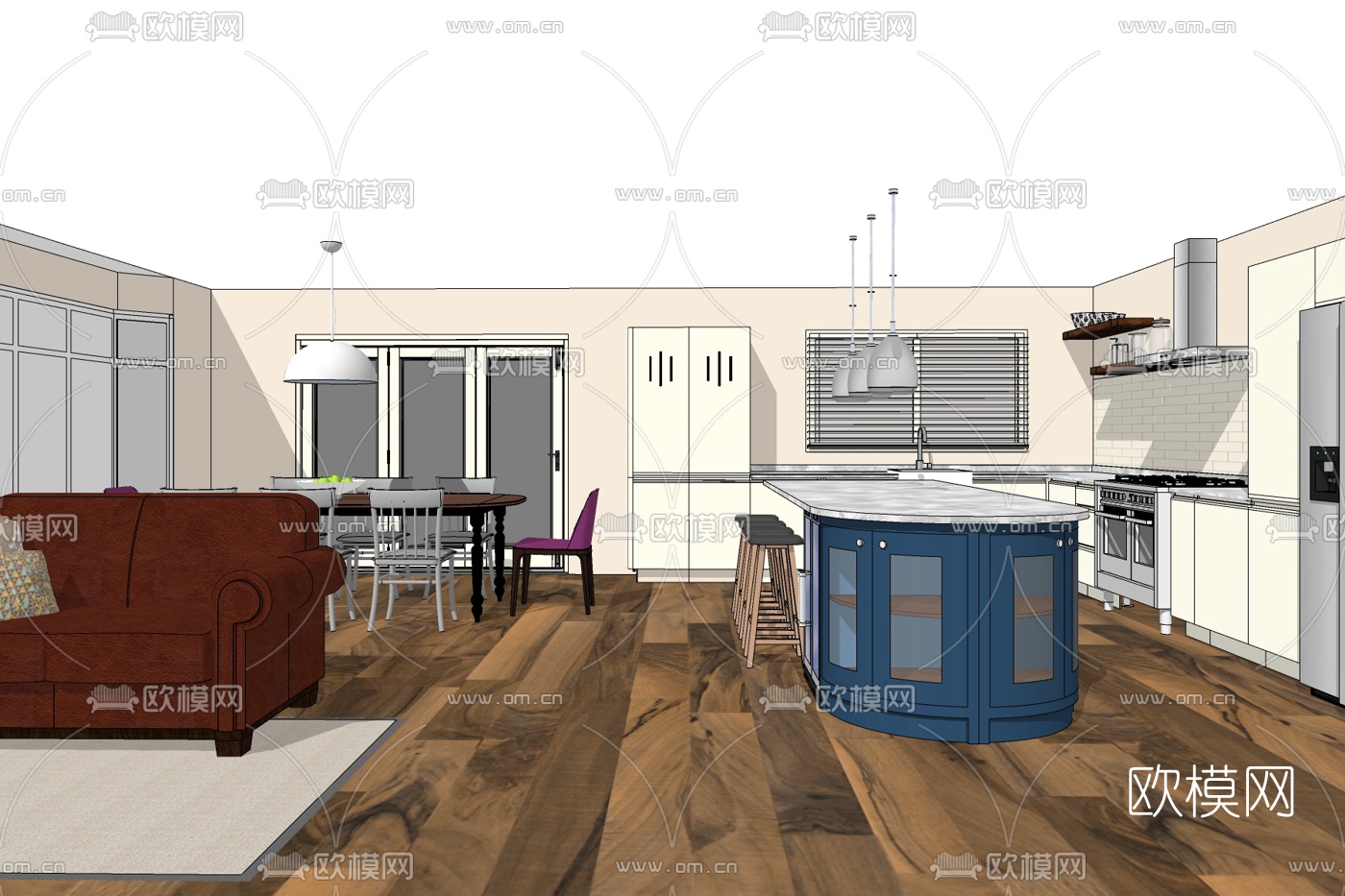 简欧厨房免费su模型下载