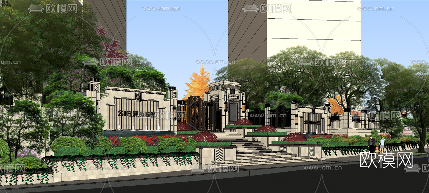 欧式住宅小区园林su模型下载（渲染图3）