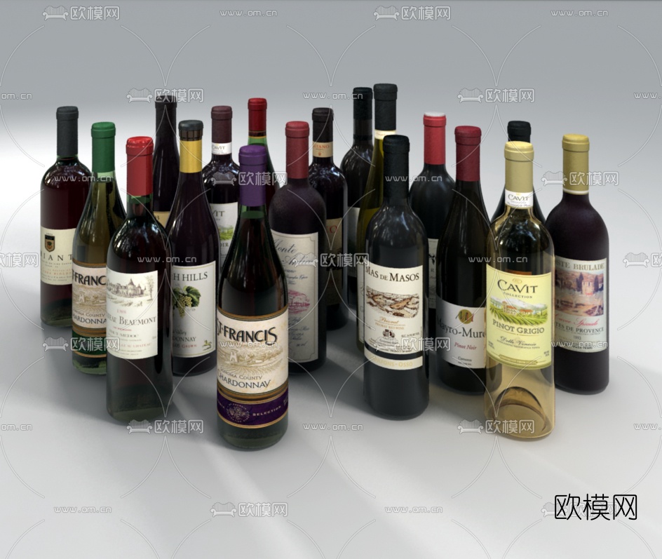 现代洋酒红酒啤酒酒杯组合3d模型下载（渲染图4）