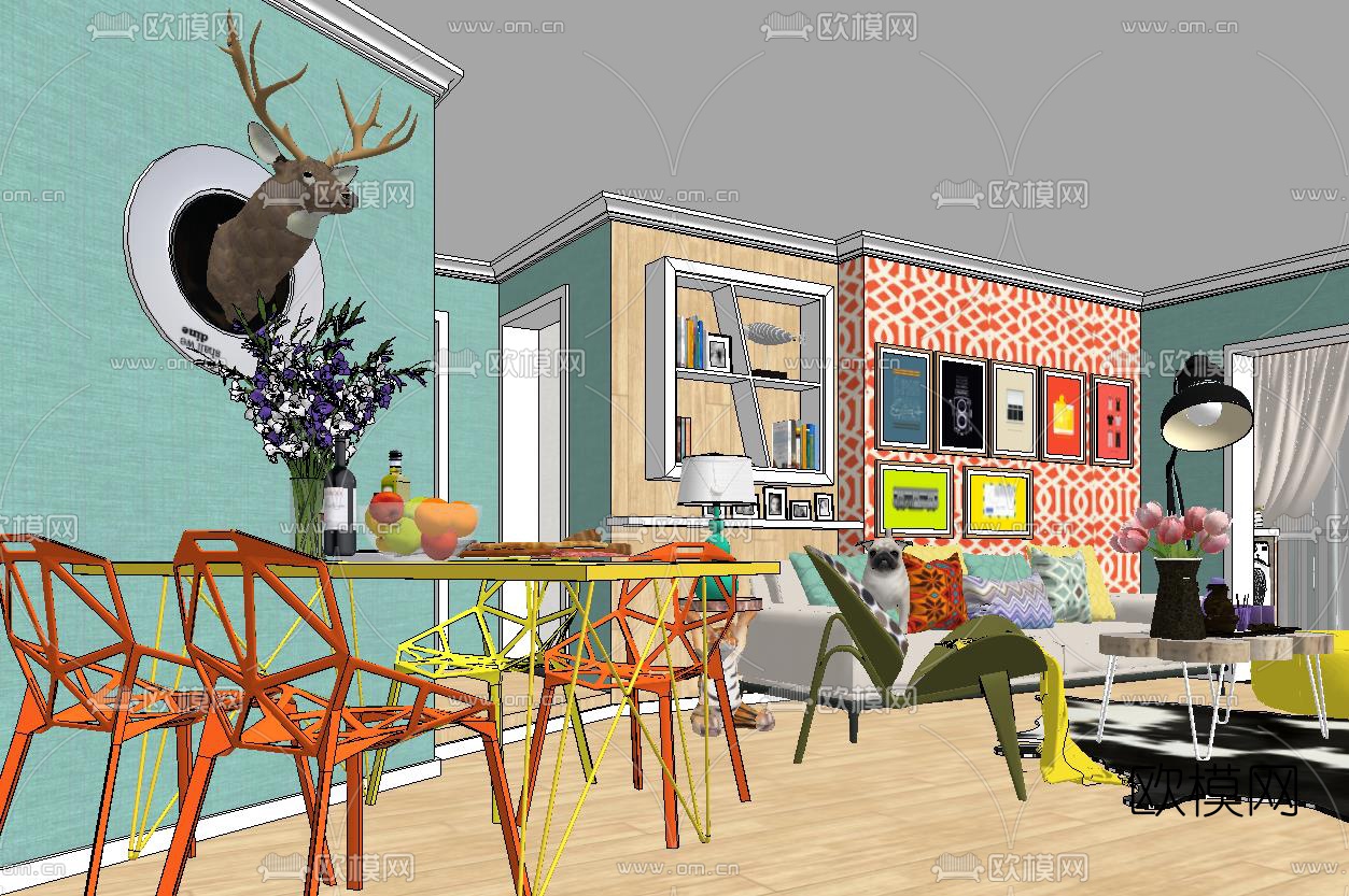 北欧公寓su模型下载（渲染图1）