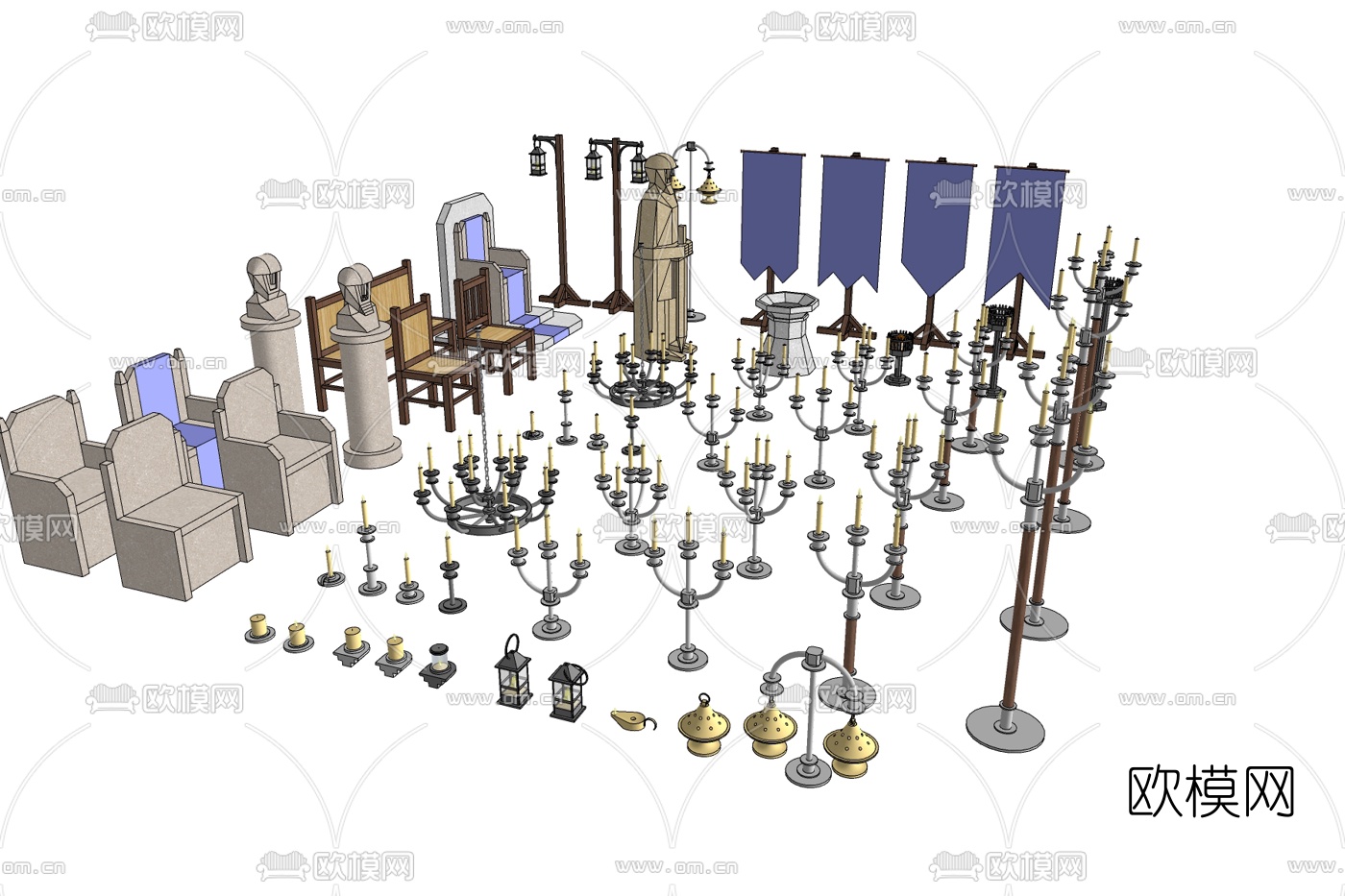 欧式古典金属烛台灯免费su模型下载
