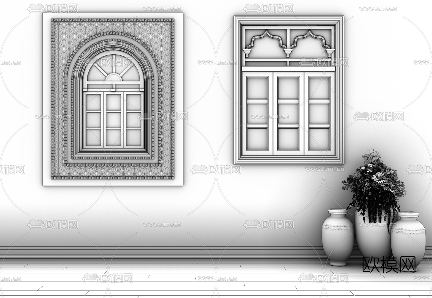 欧式古典实木窗户3d模型下载（渲染图2）