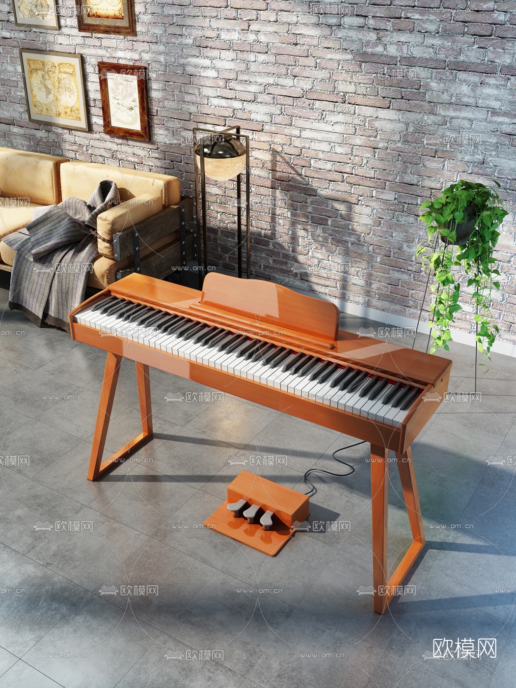 北欧原木电子琴3d模型下载