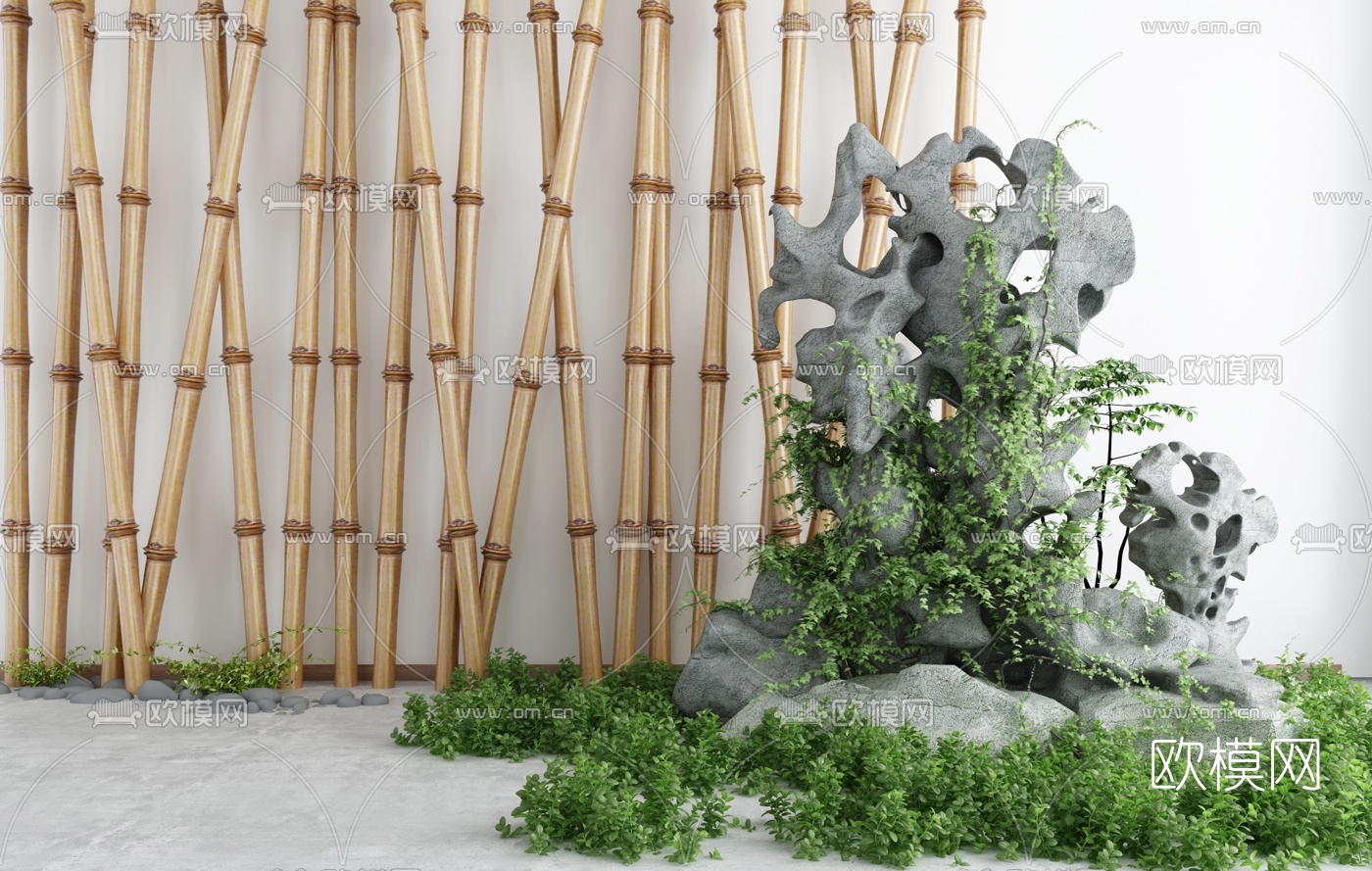 现代假山藤蔓景观小品3d模型下载