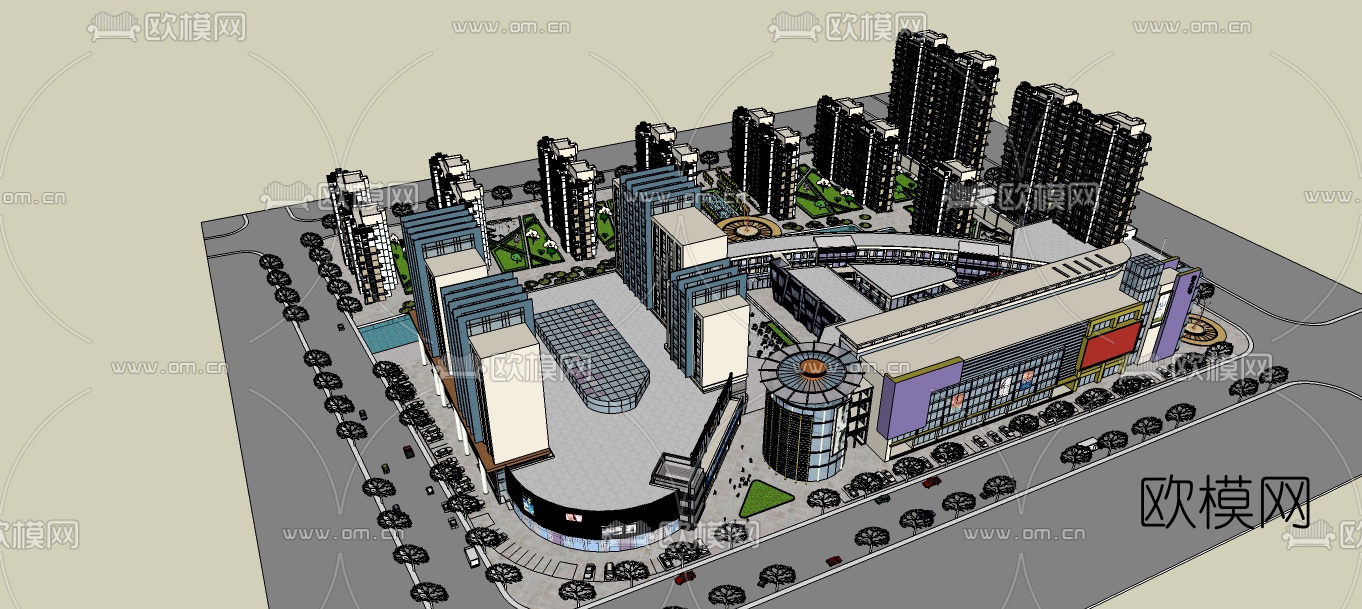 现代商业街免费su模型下载