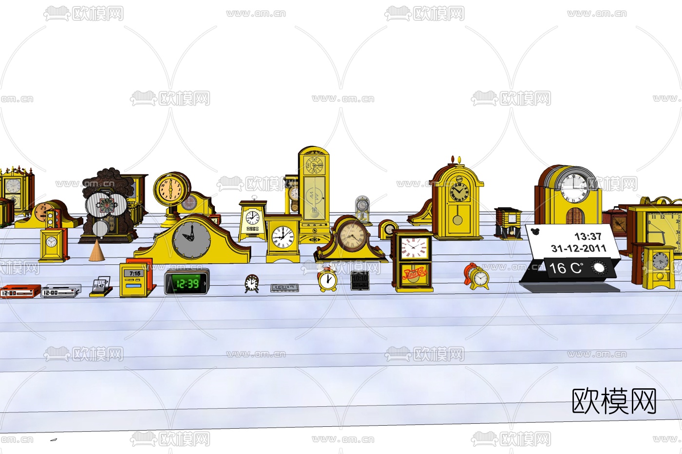 欧式摆钟组合免费su模型下载