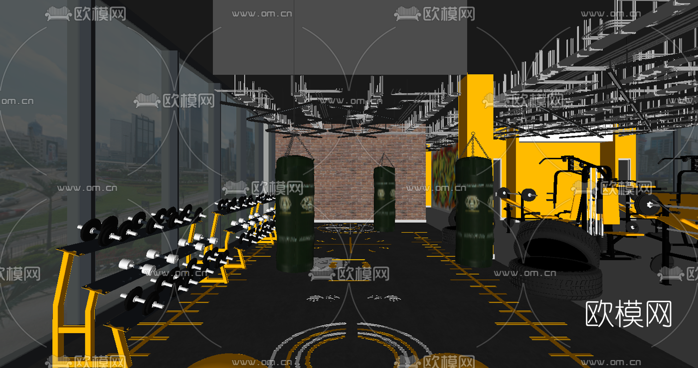 工业风健身房su模型下载（渲染图1）