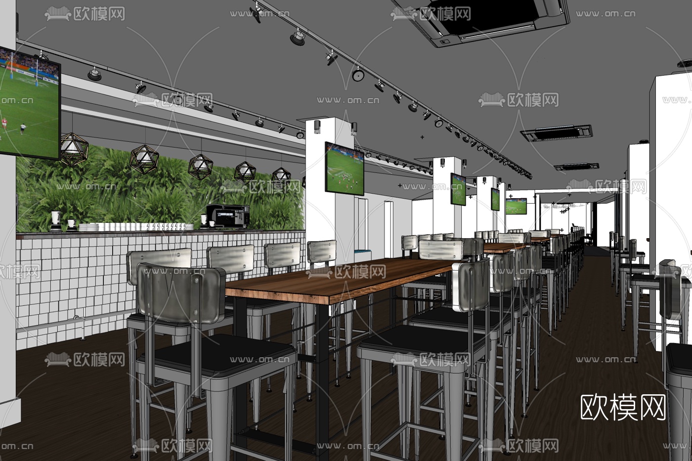 工业风快餐店免费su模型下载