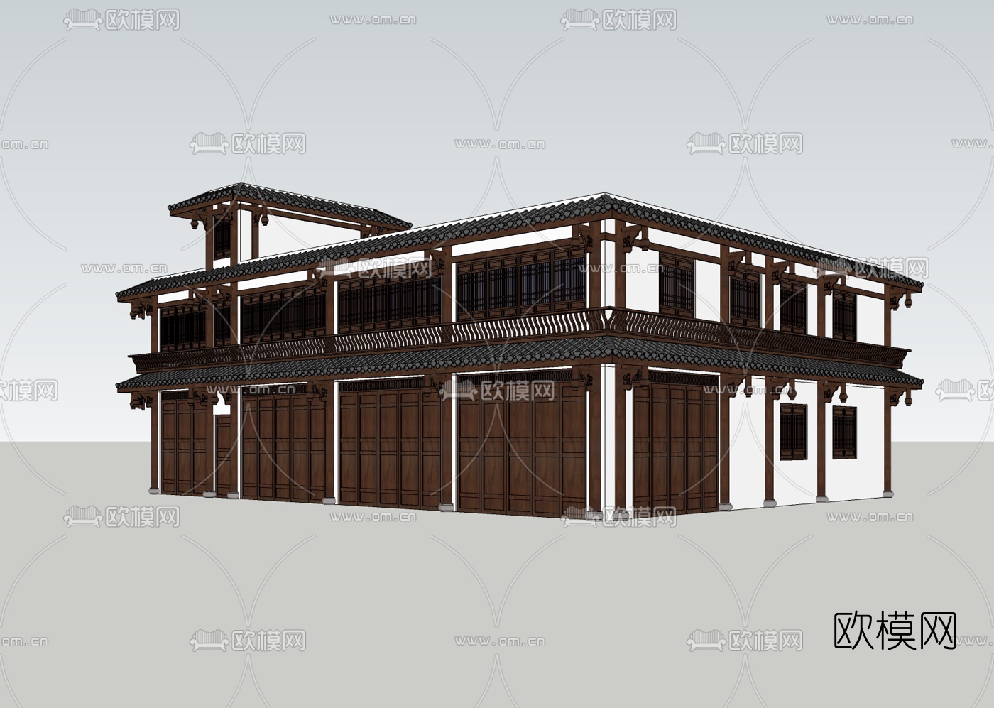 中式建筑外观免费su模型下载