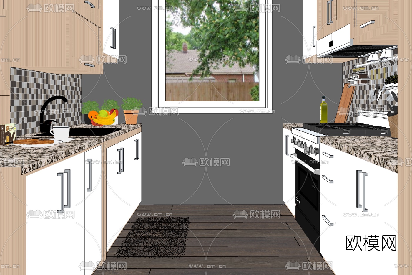 现代厨房免费su模型下载