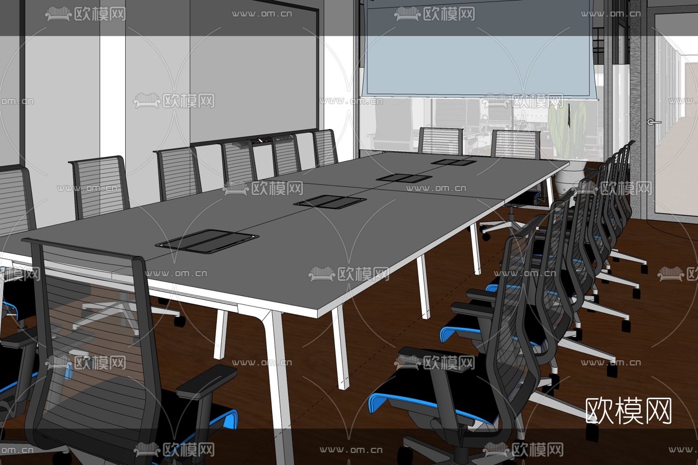 现代会议室免费su模型下载