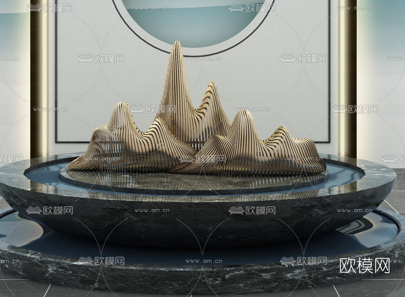 新中式假山水池园艺小品3d模型