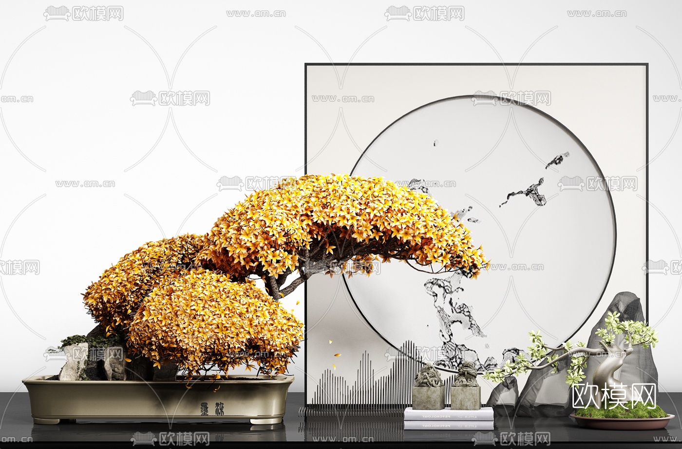 新中式绿植盆景3d模型下载
