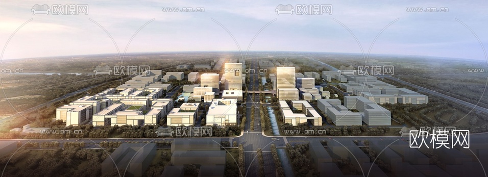 现代办公产业园区规划3d模型下载