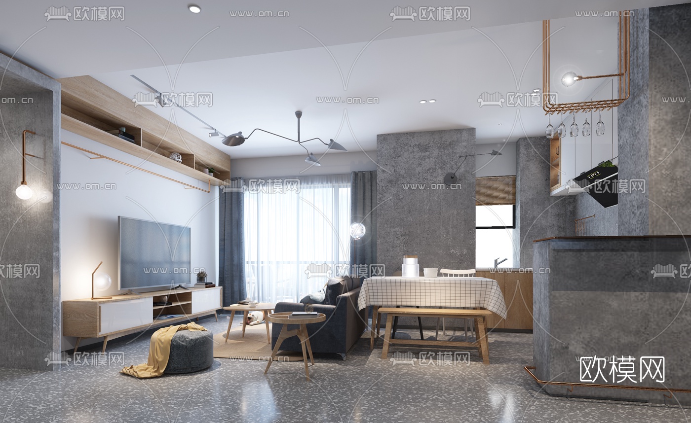 工业风客厅餐厅3d模型