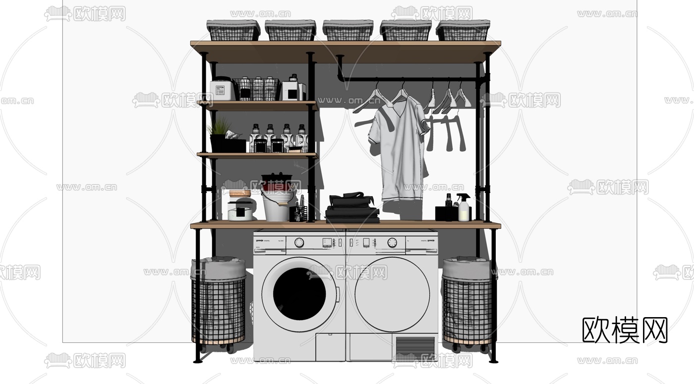工业风洗衣机柜架su模型下载