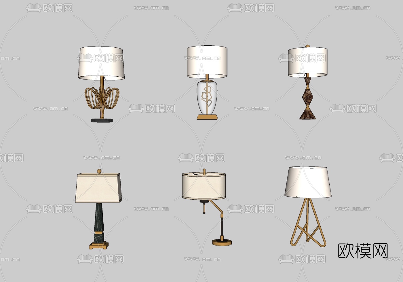 后现代金属台灯组合su模型下载