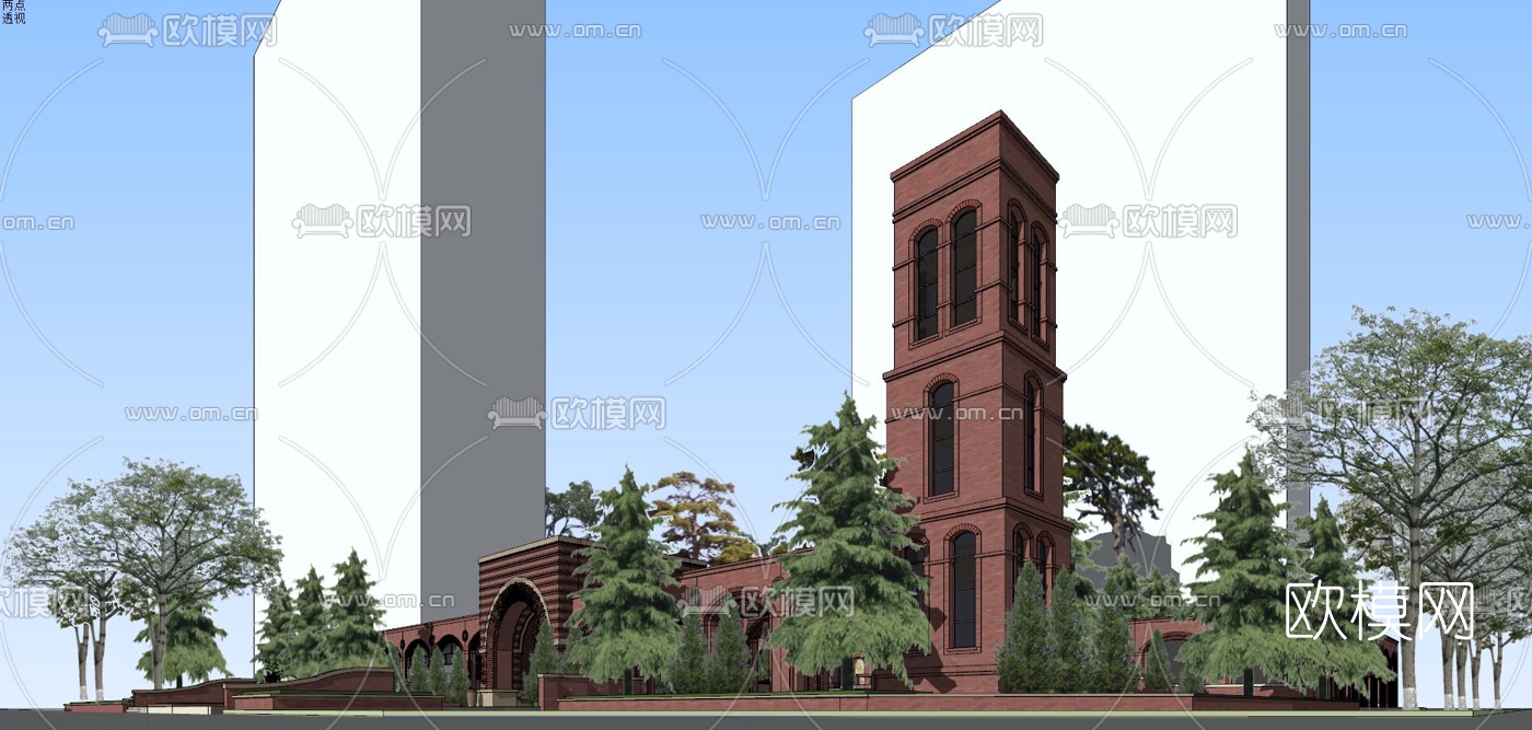 欧式公园入口景观su模型下载（渲染图3）
