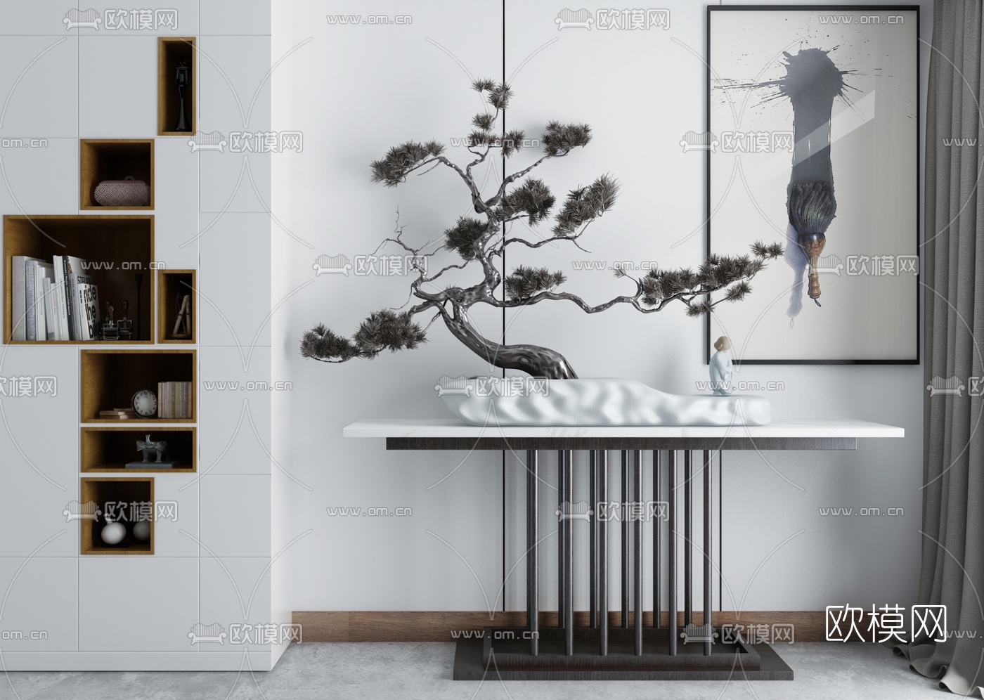 新中式玄关端景柜3d模型