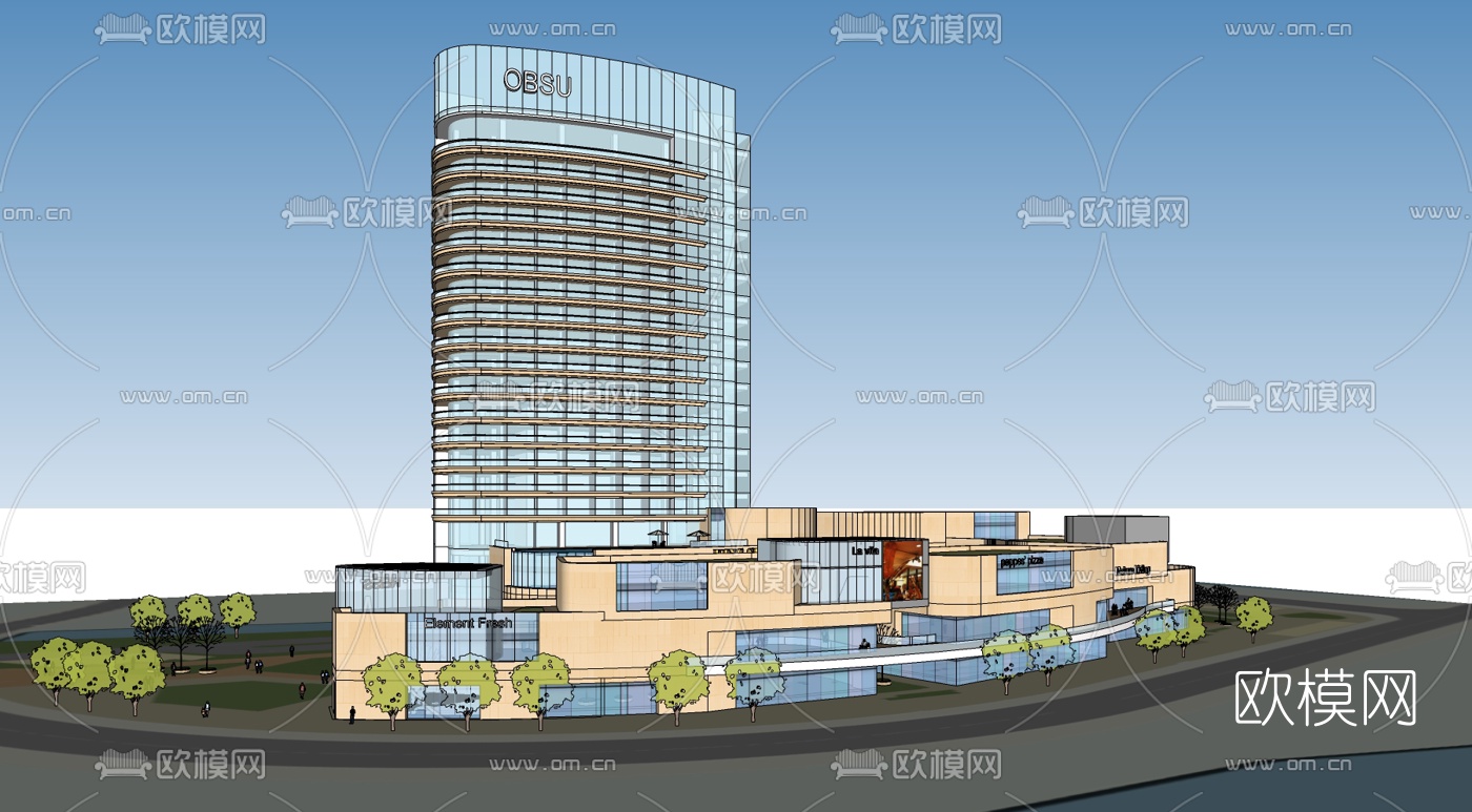 现代商业街免费su模型下载
