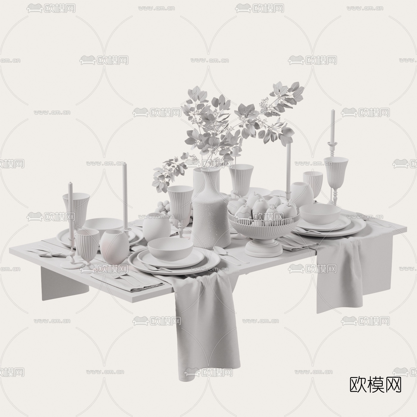 北欧刀叉蜡烛餐具3d模型下载（渲染图2）