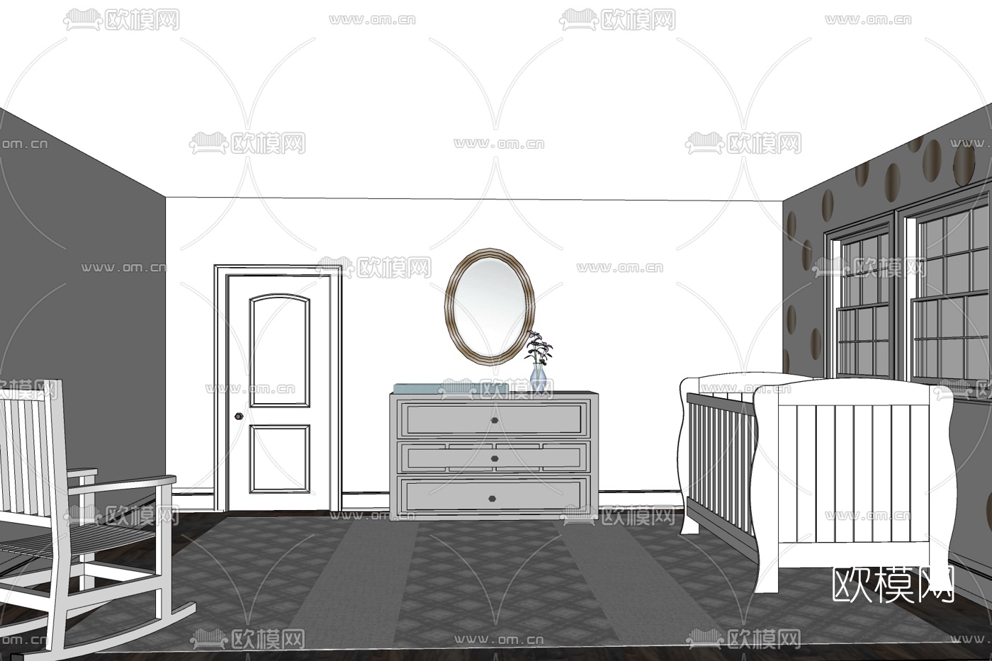简欧儿童房免费su模型下载