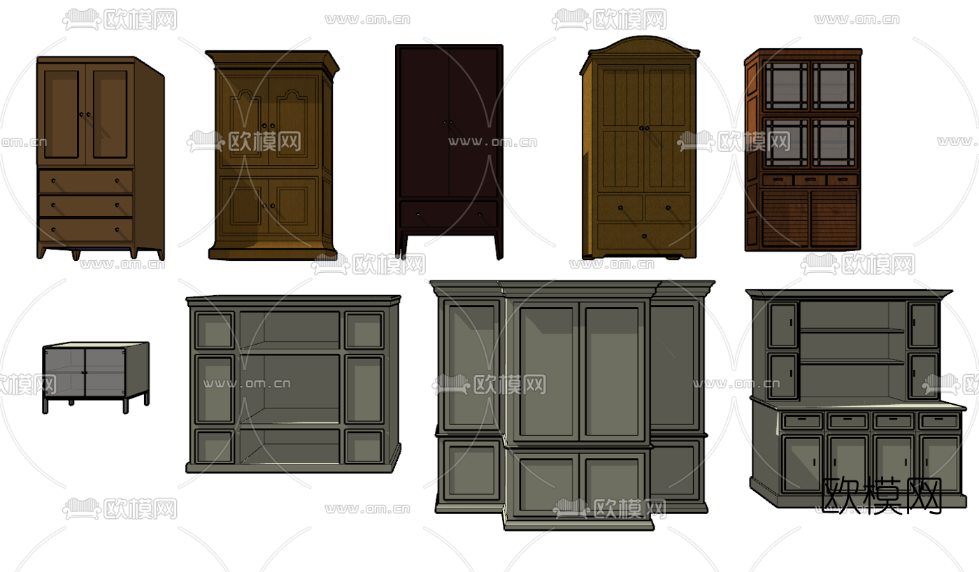 简欧实木衣柜储物柜su模型下载