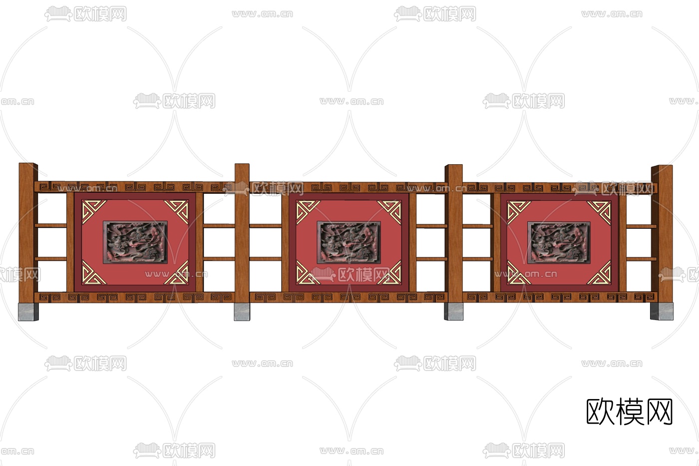 新中式景观墙免费su模型下载