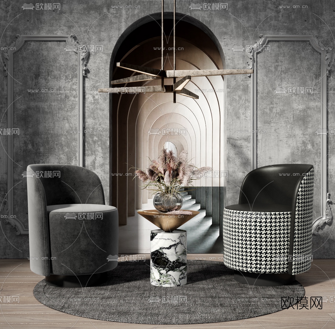 现代休闲单人沙发组合3d模型下载