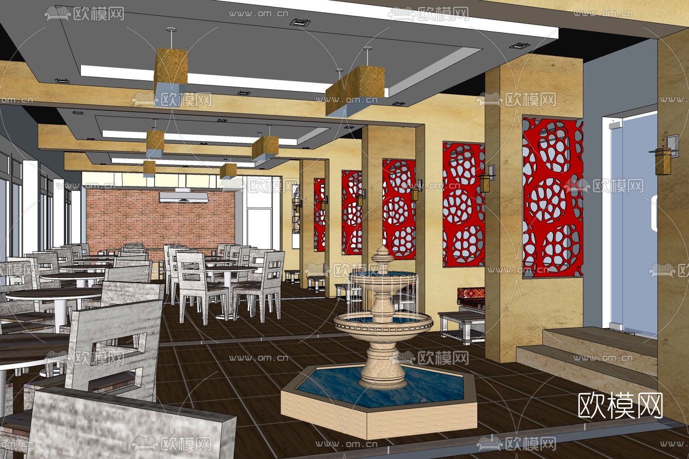 新中式快餐店免费su模型下载