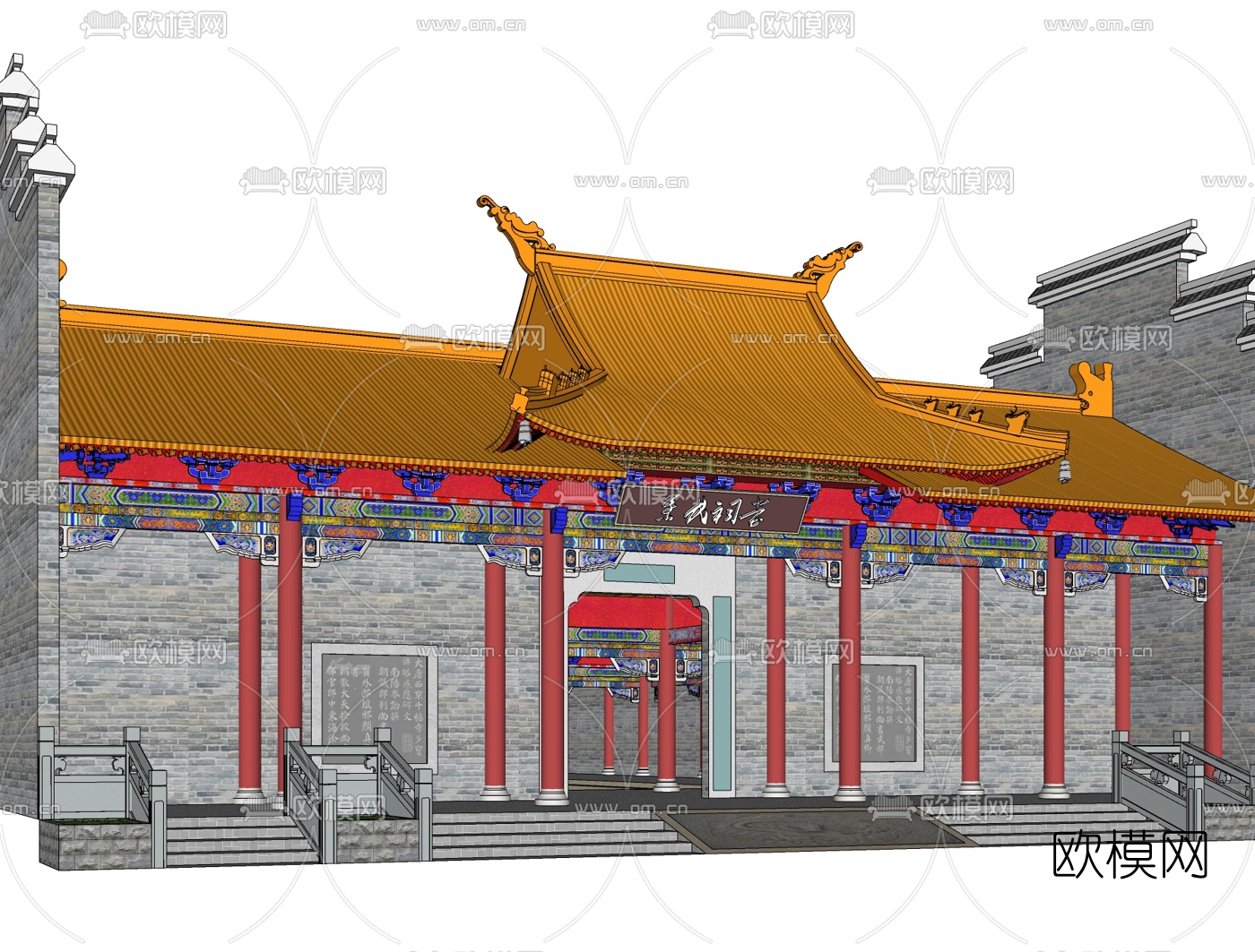 中式古建祠堂免费su模型下载