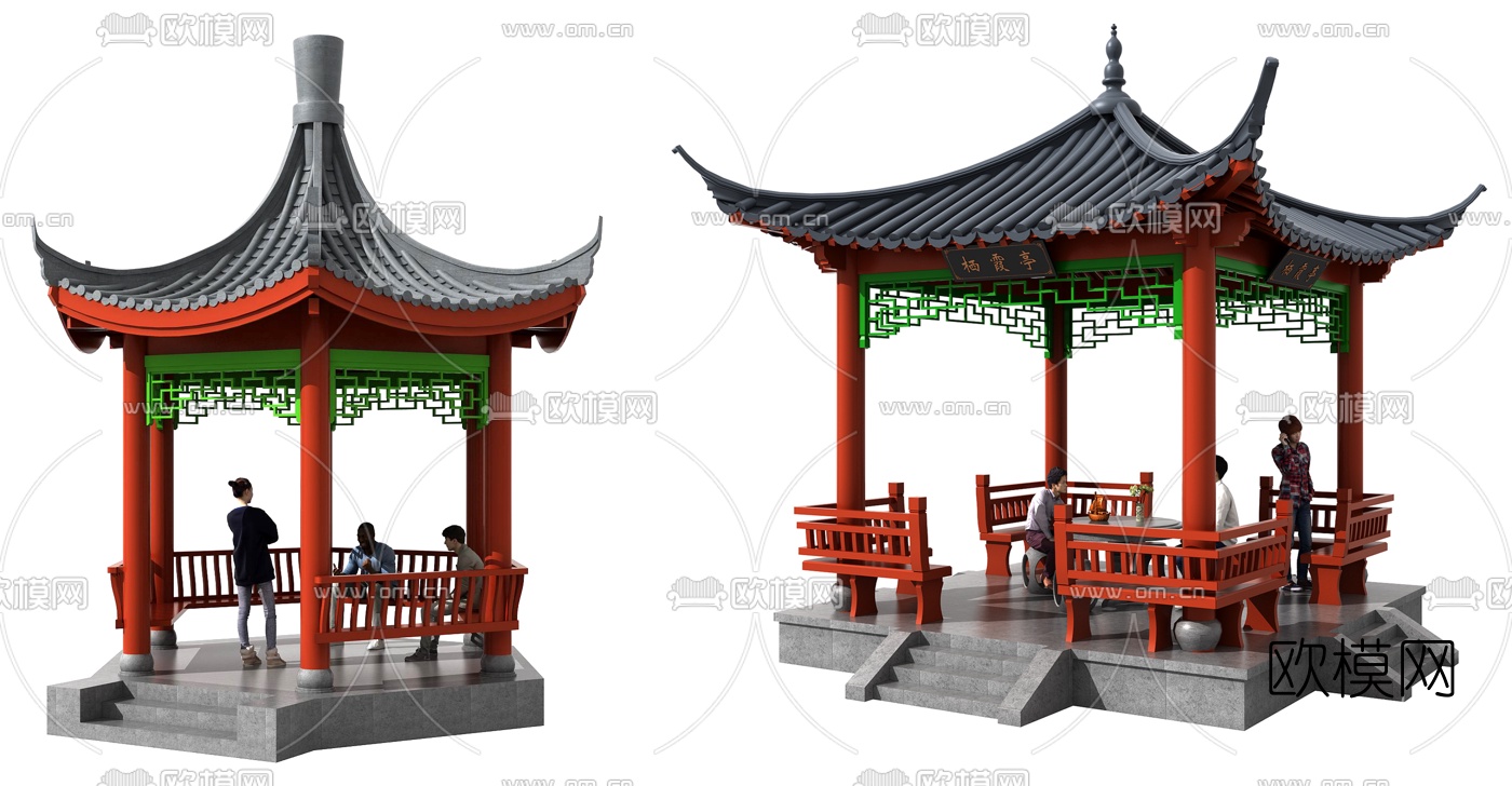 中式古建凉亭组合3d模型