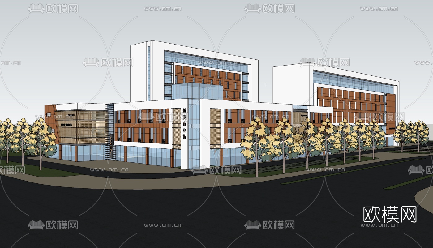 现代商业街免费su模型下载