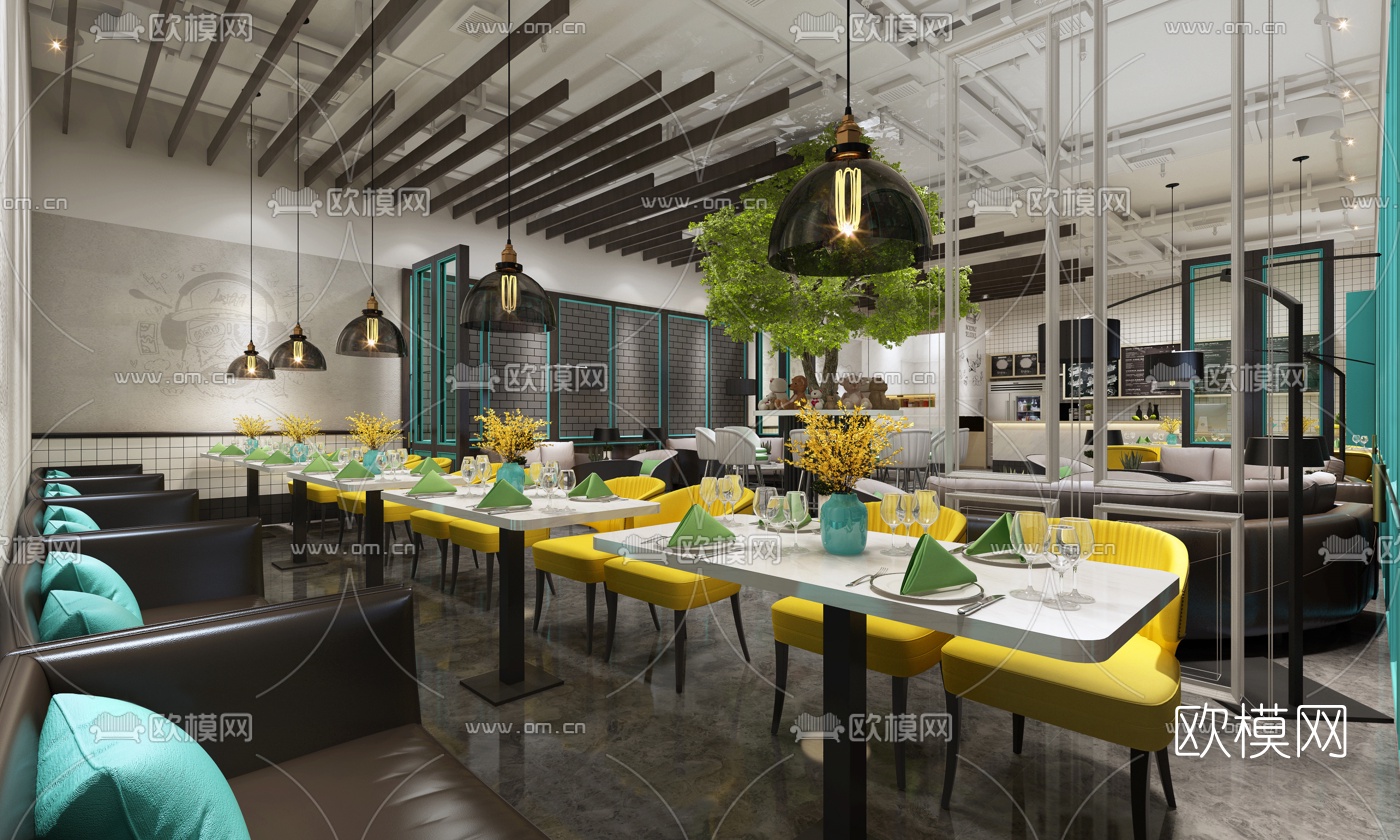 工业风主题餐厅3d模型下载（渲染图2）